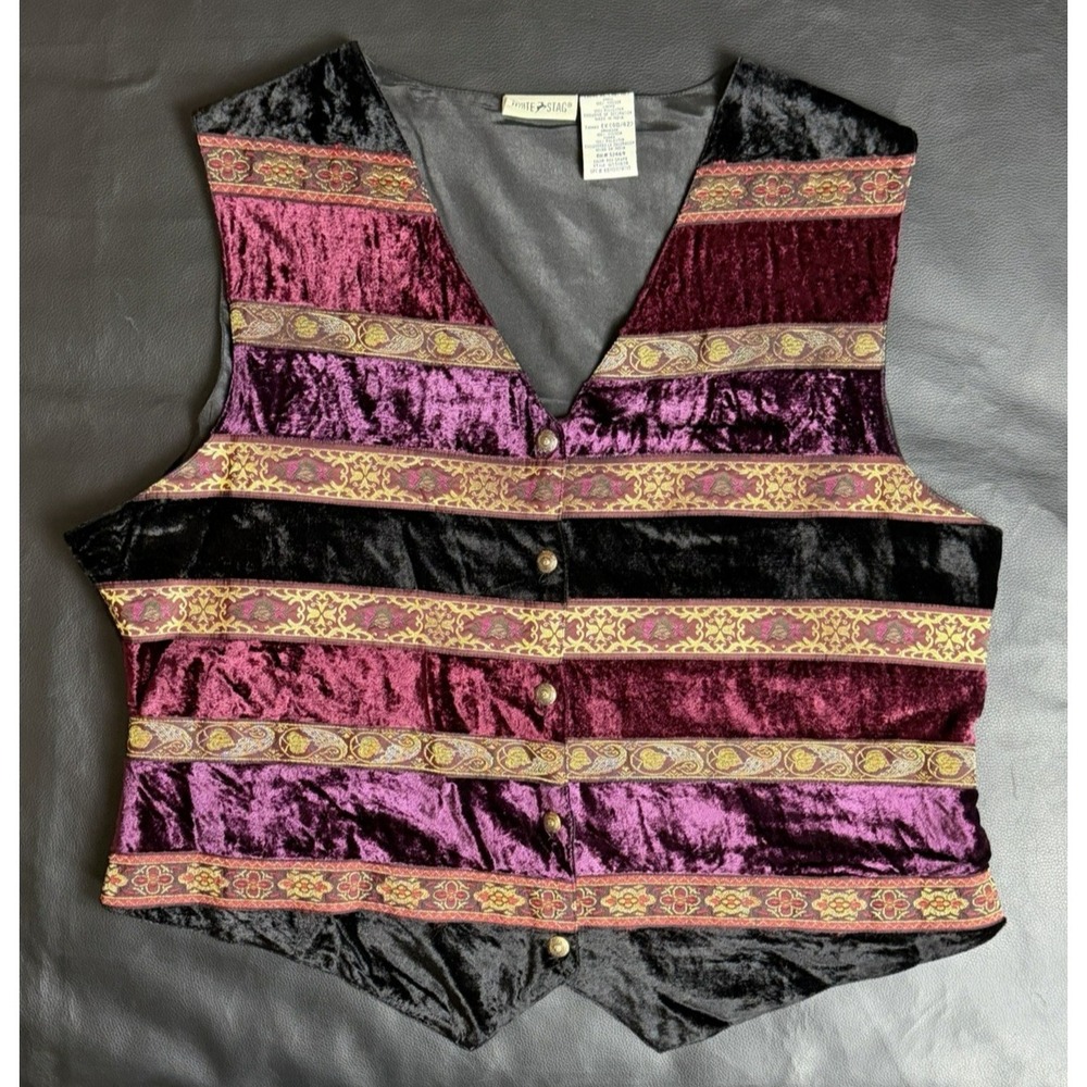 White Stag Vintage Velvet Vest Purple Black Paisley Floral Steampunk XL 90s Y2K